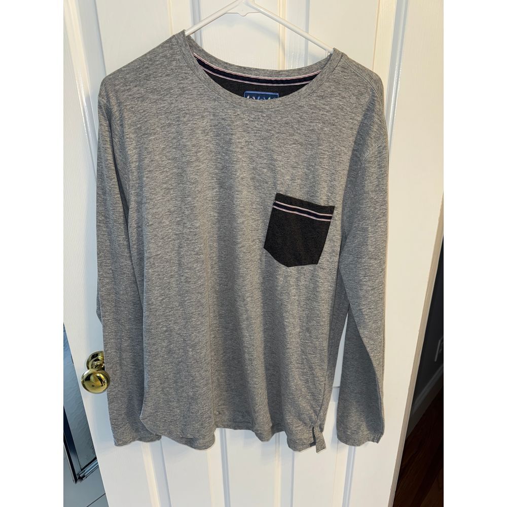 Charleston Threads Gray Men's Long Sleeve T-Shirt- Striped Accent Detail Size L